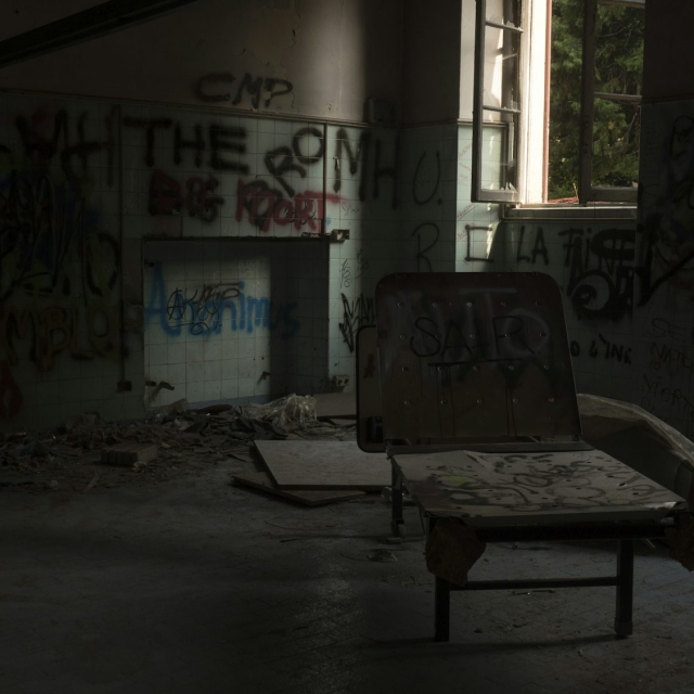 Black wooden chair on abandoned room
